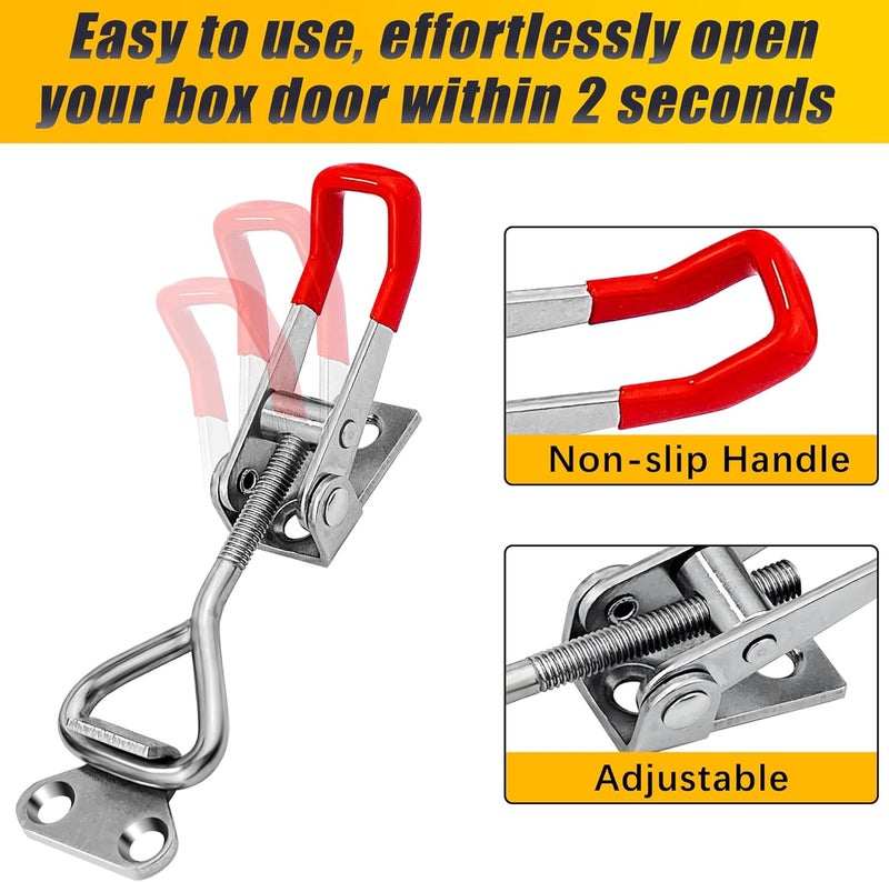 Houya 4 Pack Toggle Latch Clamp 4001 Adjustable 304 Stainless Steel Toggle Hasp Latches for Smoker Lid Jig Freezer Door Cooler Box Case Trunk Draw Chest, Quick Release 330Lbs Holding Capacity - Image 5
